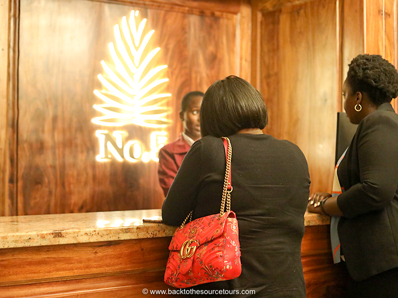 Koshie Mills arrives at Hotel No. 5 in Entebbe, Uganda