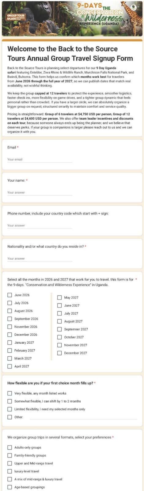 Uganda Group Tour | 9 Day Conservation & Wilderness Experience